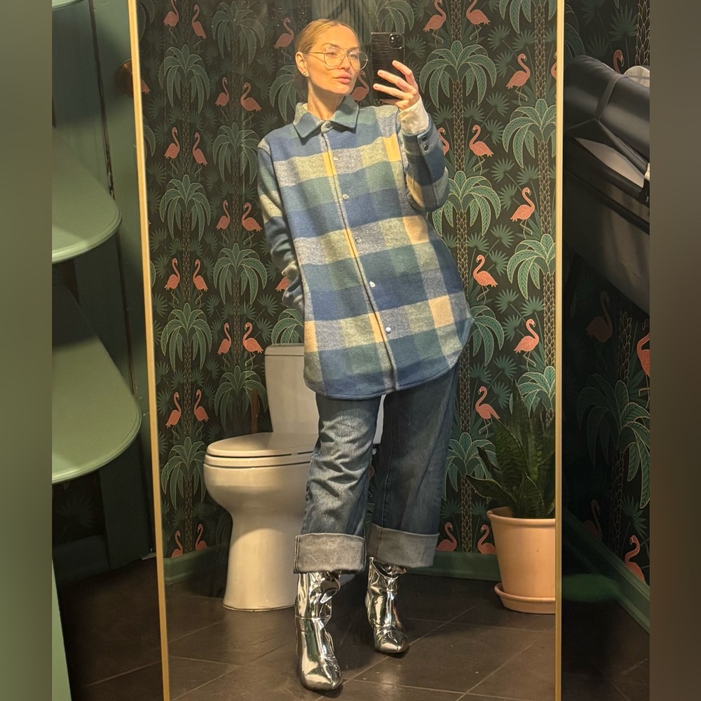 Plaid Women's Shacket - Blue and Tan